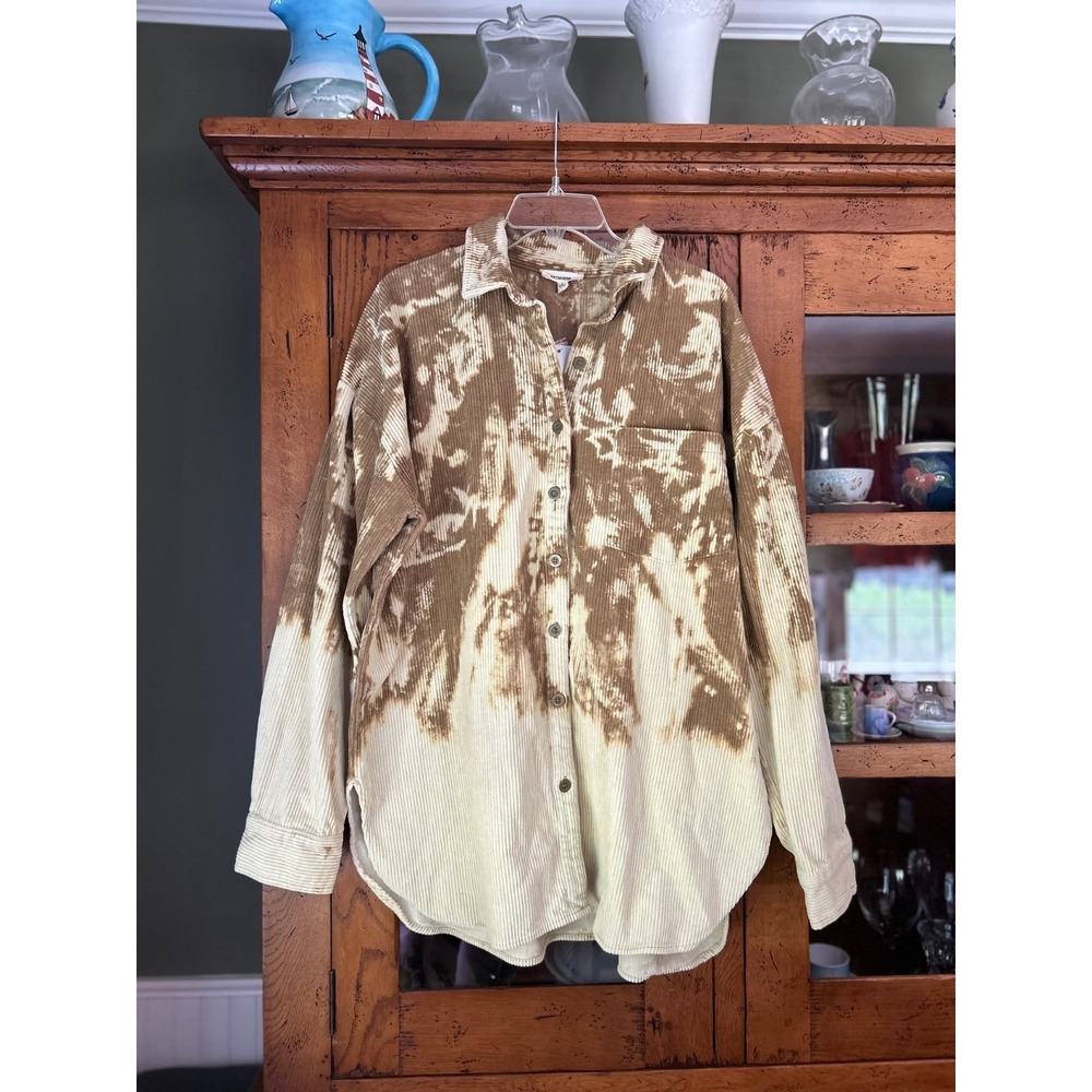 NWT ee:some Corduroy Shacket Women's  Large Cotton Pocket Brown Cream